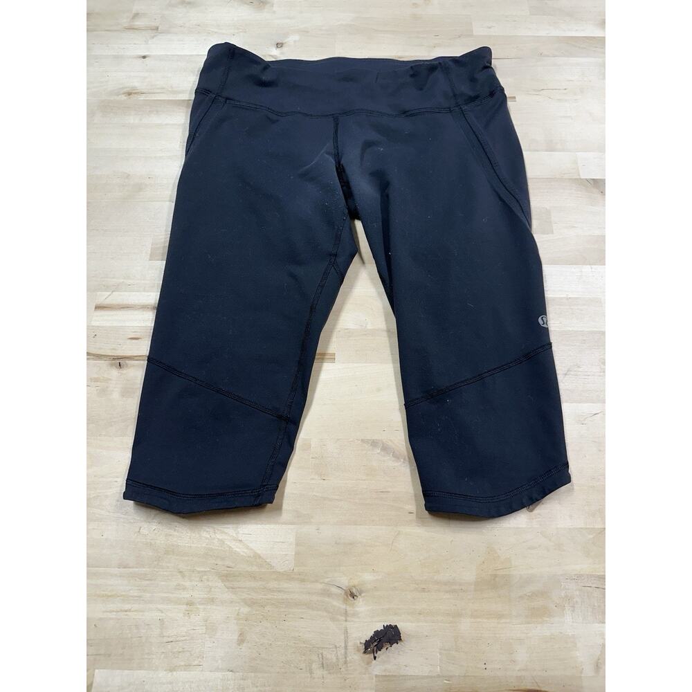 Lululemon In the Flow Crop Legging Women's Size 10 Black Woven Scrunch Capri